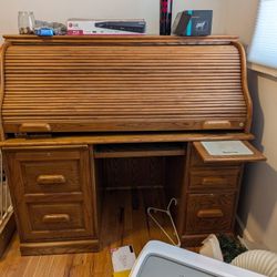 Vintage Roll Top Desk With Filing Cabinet 