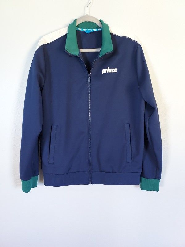 Prince Pickleball Track Jacket Navy Blue White Arm Stripes Mens Size Large