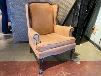 Vintage Peach Wood Frame Armchair w/ Stud Trim