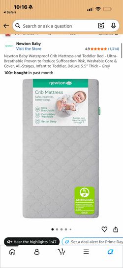 Newton Crib Mattress Purchased in 2024 Barely used one owner Great condition. Cover can be washed