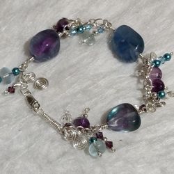 Handmade SS Bracelet With Rainbow Fluorite