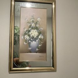 Framed Floral Art Gold Mirror Frame Angela