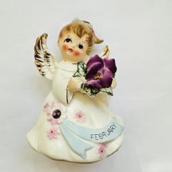 Angel February Birthday Lefton  Figure With Flowers 