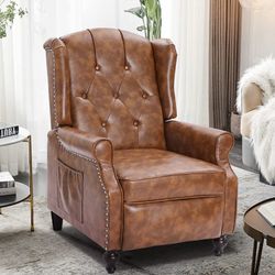 Wingback Recliner Chair with Massage and Heat Tufted PU Leather Push Back Arm Chair for Living Room Vintage Recliner Chair with Remote Control, Padded