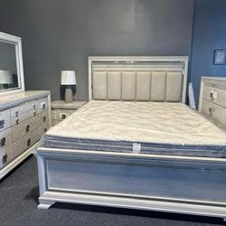 Vail Gray LED Upholstered Panel Bedroom Set