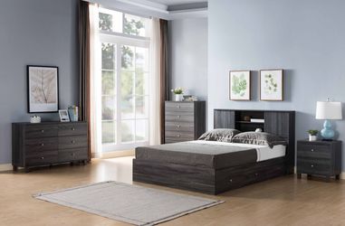 Twin Size Chest Bed(3-Drawer) with Bookcase Headboard, Distressed Gray Color, SKU#10Y5201/2T