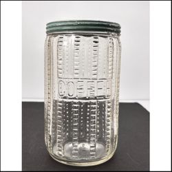 Vintage COFFEE Jar, Hoosier Glassware, RARE Zipper Pattern, Heavy Thick Glass