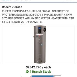 Rheem 50gal Electrical Water Heater Brand New 