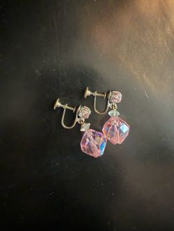 Signed Vintage 1950s Laguna Pink Crystal Screw-Back Earrings