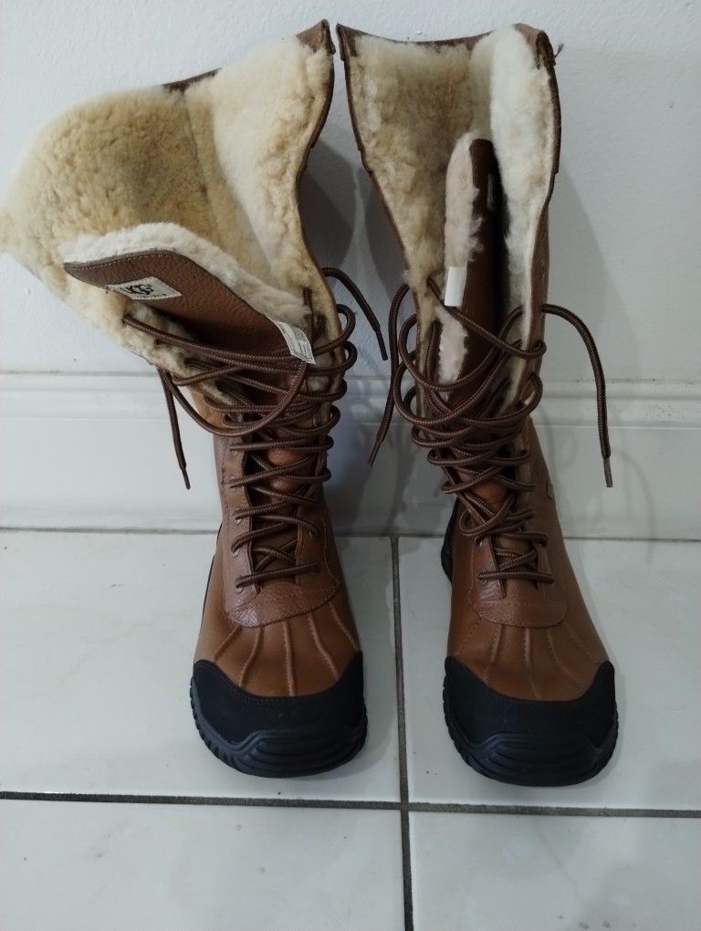UGG ADIRONDACK TALL 5498 Suede Leather Sheepskin Lined Boots 8 Vibram Chestnut