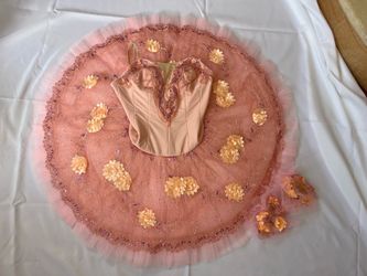 Professional Ballet Platter Tutu YAGP pink/peach with flowers and arm bands