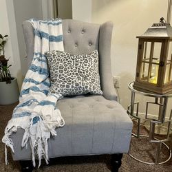 Upholstered Wingback Side Chair with Button-Tufted Diamond Stitching and Turned Birch Wood Legs - 27