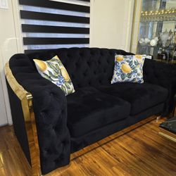 Black Classic 73" Velvet Chesterfield Tufted Loveseat Sofa