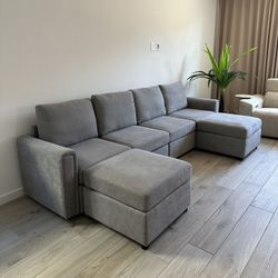 Grey Modular Sectional Sofa Couch 