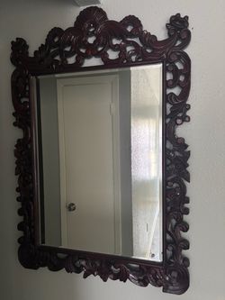 Ornate Carved Wood Framed Wall Mirror