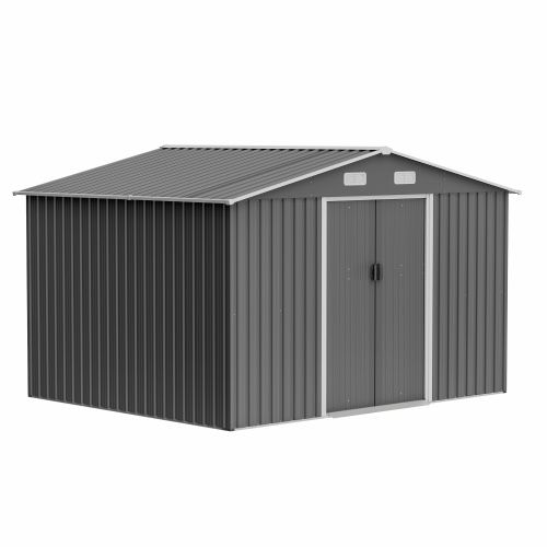 "10x8 FT Outdoor Storage Shed – All Weather Metal Shed with Lockable Doors for Tool Storage (Grey) "