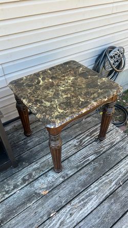 Marble Top End Table with Wood Legs