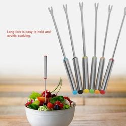 Long Stainless Steel Food Forks | Heat-Safe Handle | Color-Coded Set