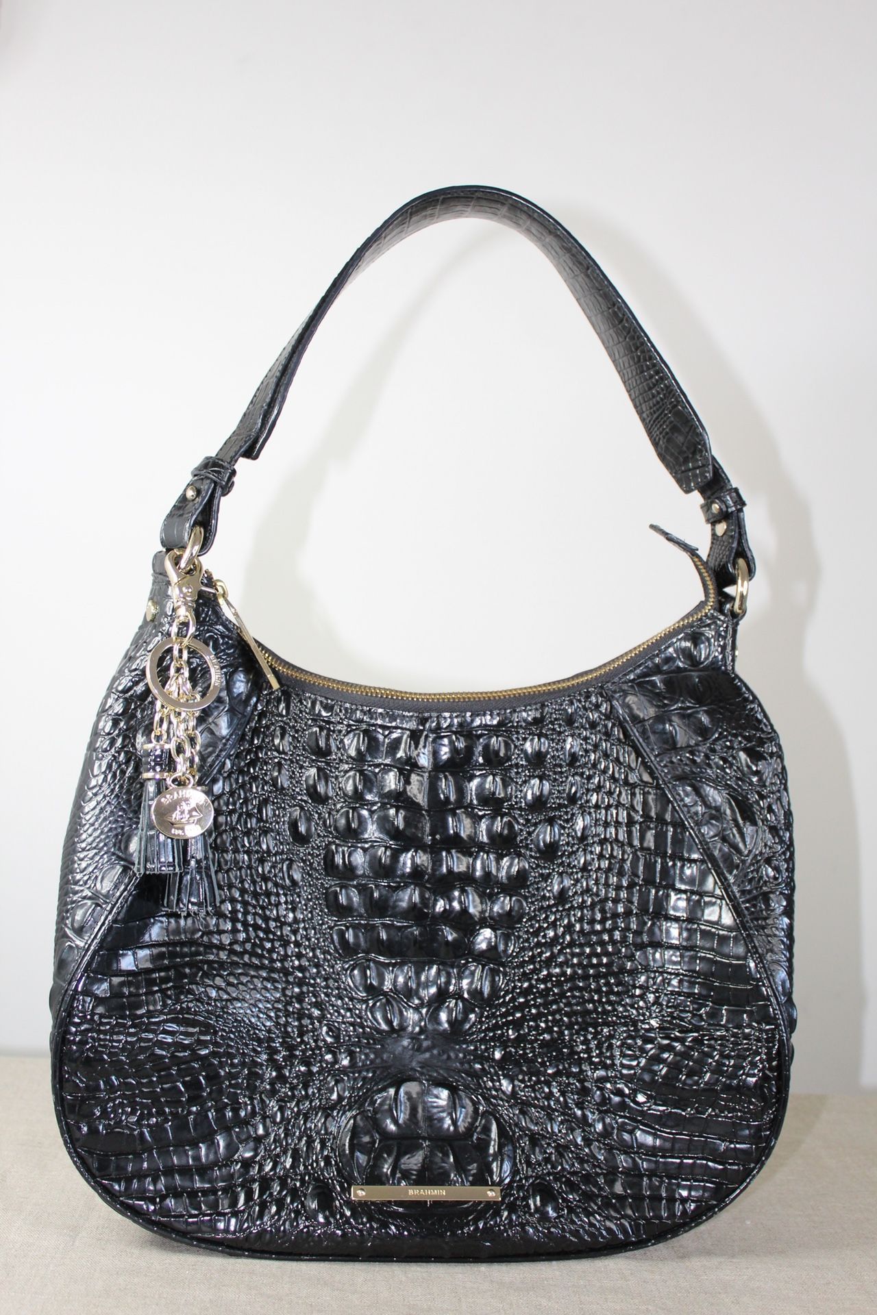 Brahmin Sandshell Melbourne Black Amira Bag And Wallet