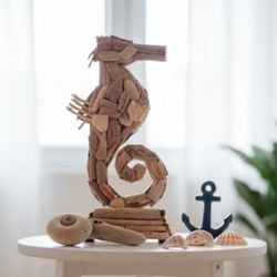 NATURAL DRIFTWOOD SEAHORSE STATUE LARGE 22" Tall. 