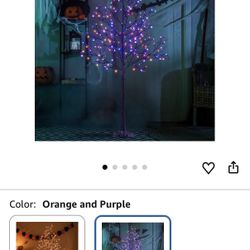 6 FT Halloween Lighted Tree 200 LED Orange and Purple Lights Artificial Black Spooky Tree Outdoor Indoor Decoration Christmas Festival Decor