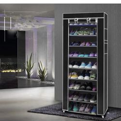 9 Tier Shoe Rack Organizer, Portable Shoe Shelf with Nonwoven Fabric Cover for Closet Hallway, Bedroom, Entryway, Easy Assembly, 22.83"L x 11.4"W x 63