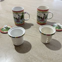 Hand Painted Chinese Tea Cups w/ Infusers & Lids 