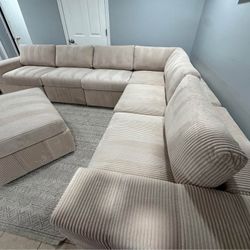 Modern L-Shaped Sectional Sofa & Loveseat with Ottoman – Clean & Comfortable 🛋️