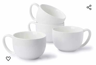 New Porcelain 22oz Large Coffee Mugs Set of 4, Large Soup Mug with Handles Perfect for Coffee, Tea, Hot Chocolate, Microwave Safe, White