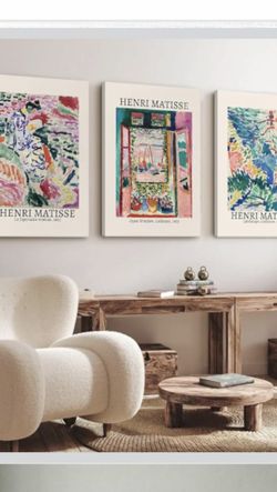 3 Henri Matisse Wall Art Canvas - Vintage Prints Landscape Exhibition Posters for Room Bedroom - Aesthetic Matisse Decor 16x24x3 Inch Wrapped Canvas