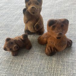 Vintage Flocked Bear Family 3pc Lot