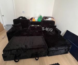 2-pc convertible sectional sofa with storage ottoman fur- like jumbo corduroy