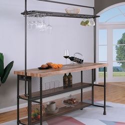 INDUSTRIAL SAND BLACK NATURAL FINISH WINE STEMWARE RACK SERVING PREP TABLE