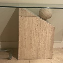 Postmodern Italian Travertine Marble Console table with Floating Orb,