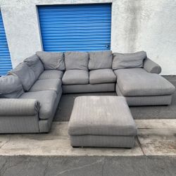 Modern Sectional Couch Gray With Ottoman,  Very Clean, 