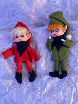 Vintage Christmas Elf Pixie Dolls Set of 2