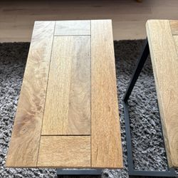Mango Wood & Metal End Tables (Pair)