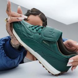 Puma Avanti X Fenty Dark Myrtle Green Leather Low Top Sneakers Size 3C