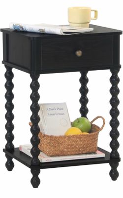 AWASEN Black Nightstand, Bedroom Side Table with Drawer for Living Room, Small Bedside End Table with Spindle Wood Legs for Bedroom, Office, Black