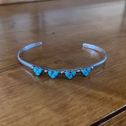 Sterling  Silver Turquoise Inlay Heart Bracelet size 6 1/4”