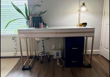Modern White & Gold Desk with 2 Drawers – 55" Wide