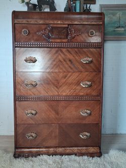 Goegoeus Art Deco Waterfall Highboy Dresser, Antique. Delivery