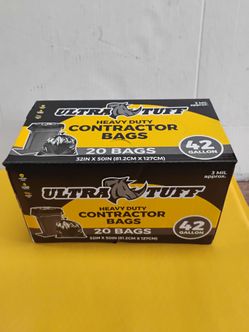 Ultra tough heavy duty contractor bags 20 bags per box 42 gallon 32x50"