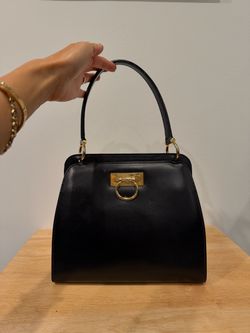 "CELINE" 70's-80's Structured leather top handle handbag 100% Authentic