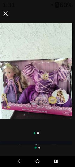 *Disney* Rapunzel doll and toddler dress gift set  k new! Fits 2T-4T