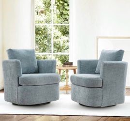 2X Light Blue swivel fabric accent chair