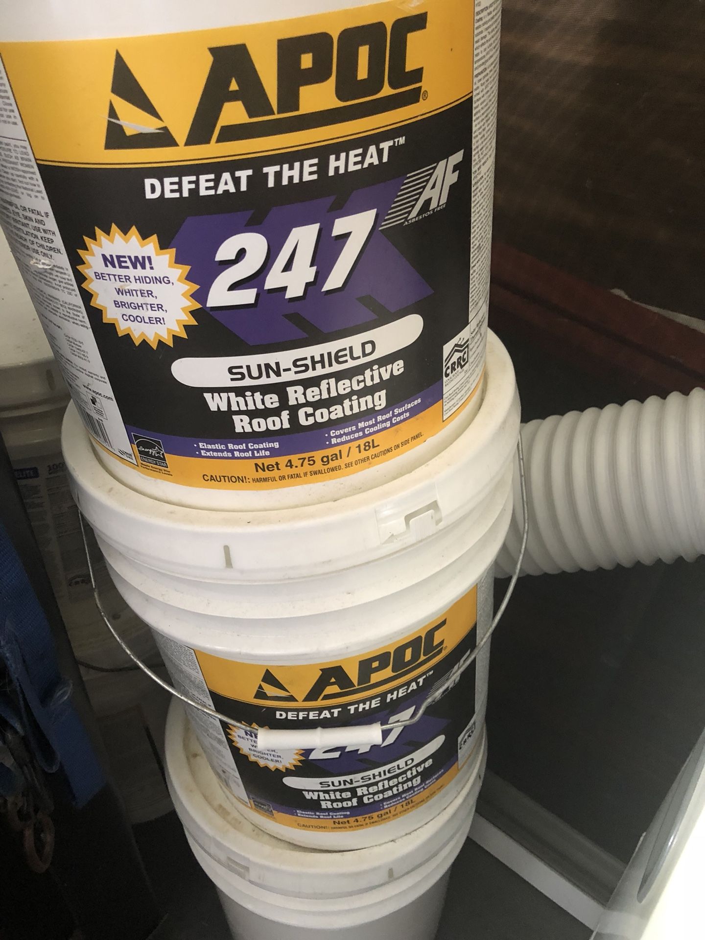 5 NEW 5 Gallon Buckets Of APOC 247 White Reflective Roof Coating