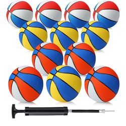 Jerify 12 Pieces Basketballs Bulk Official Size 7 Rubber Standard Basketballs 29.5 with Pump Indoor Outdoor for Training Play
