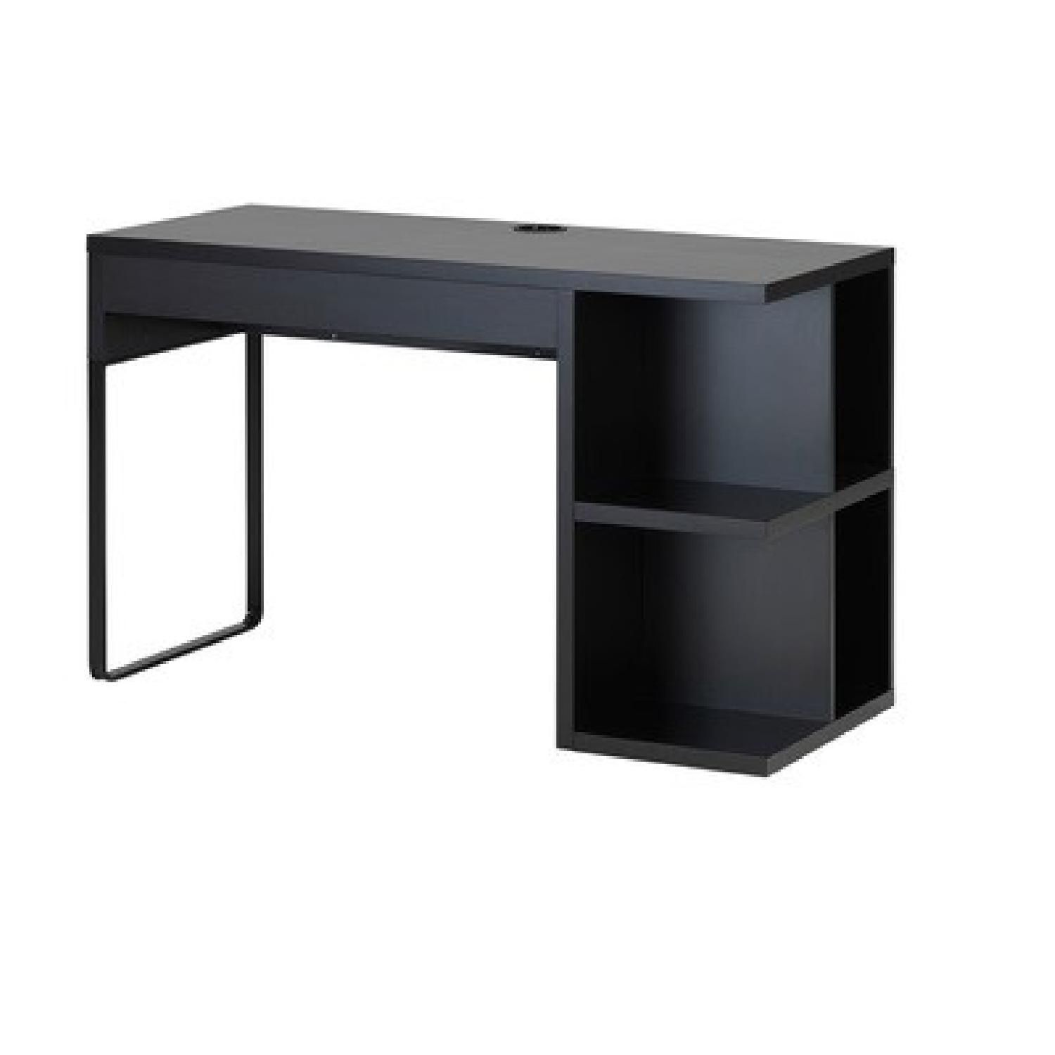 Ikea Micke Black Desk w/ Large Drawer & 4 Side Shelves And Chair