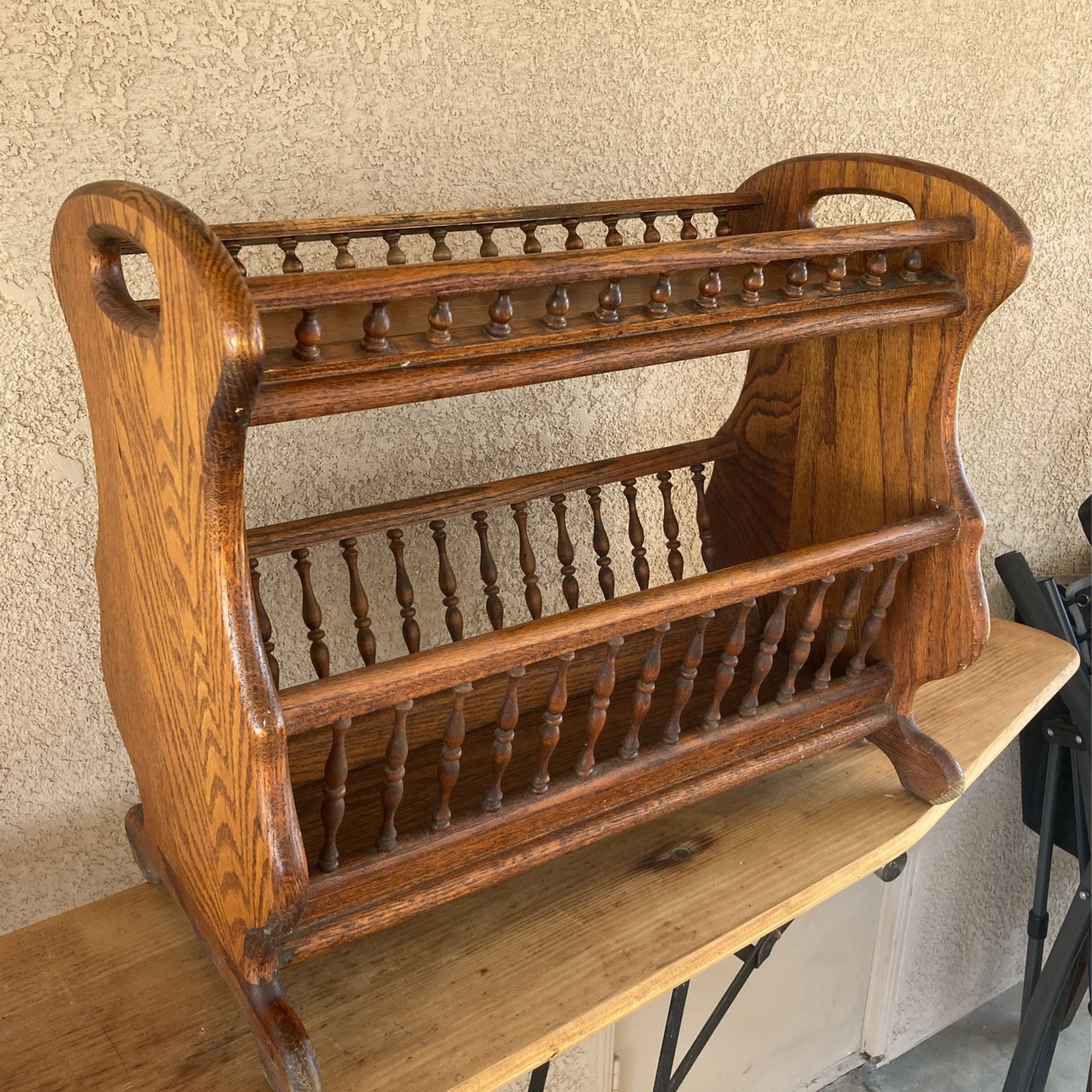 Oak Table & Magazine Rack